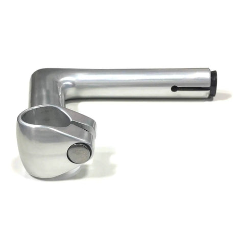 1A Quill Bicycle Stem 26mm Clamp, 120mm Length, Milky Anodized Finish, classic aluminum design, side view.