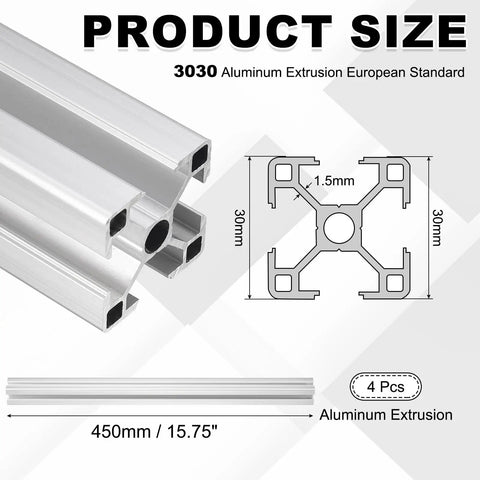 4 Pieces 450mm 3030 Aluminum Extrusion Profile European Standard Anodized Linear Rail Kit For 3D Printers And CNC Machines 30x30 Silver