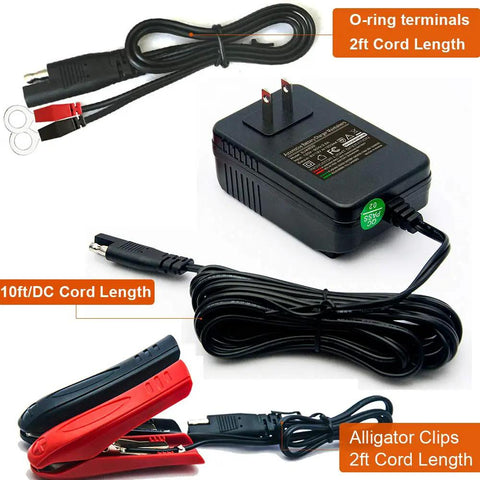 Automatic Trickle Battery Charger For 6V And 12V Batteries Hella Reliable 1250Ma, with alligator clips and 10ft/2ft cables.