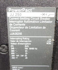 PowerPact JJ 250 Amp label details, showing ratings for Straight Shooter Heavy Duty Industrial Circuit Breaker JJA36250.
