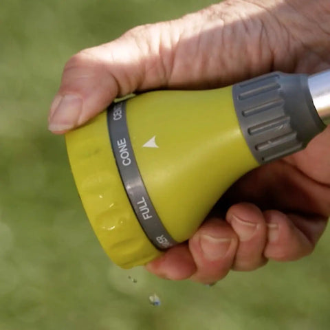 Hand gripping 15 Inch Watering Wand With 8 Spray Patterns And Thumb Control For Reaching Hanging Baskets And Deep Beds