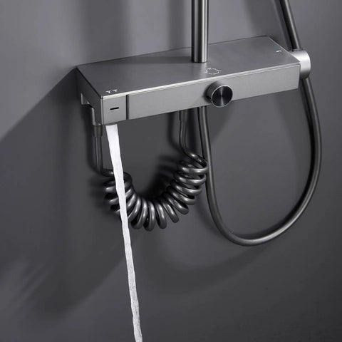 UMJIGF Shower System Thermostatic 4-Function Shower Faucet Set Wall Mount with flowing bidet sprayer and control knob.