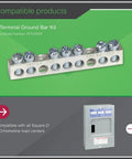 7 Terminal Ground Bar Kit for Load Centers and Panel Boards, ANSI certified, fits CSED devices and NQOD NF panels, compact and lightweight