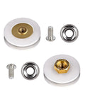 Heavy Duty Screen Roller Assembly 2 Pack Replaces 9311006 For Top Hung Sliding Patio Doors showing concave wheels, screws, and nuts.