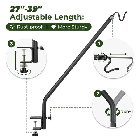 Dang Sturdy Telescoping Deck Rail Hook Adjustable From Twenty Seven To Thirty Nine Inches Quick Snap Clamp Mount with adjustable features.