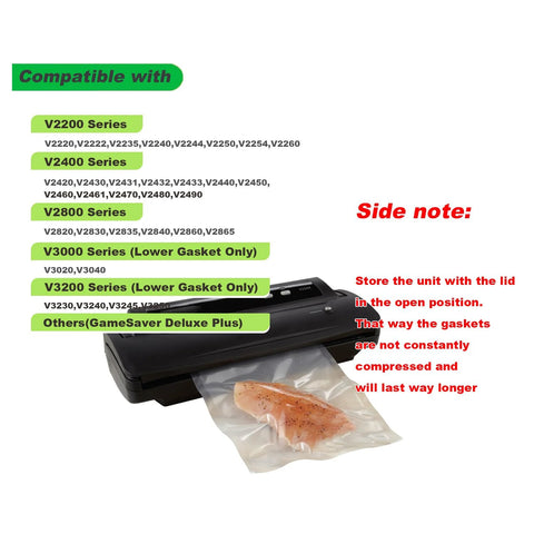 Foam gasket replacement set for FoodSaver vacuum sealer; upper and lower gaskets, two pieces, compatible with V2200–V3200 series.