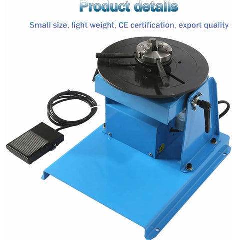 Rock Solid 10kg Rotary Welding Positioner Turntable with foot pedal, showcasing smooth speed control and sturdy base.