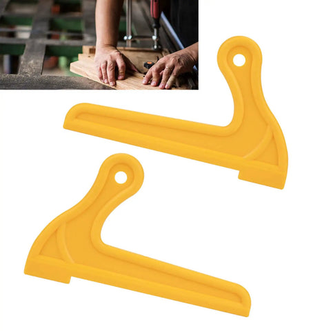 Hella Sturdy Abs Push Sticks For Woodworking Safety Featuring Sweet Grip Handle And V Notch Guide For Table Saw Router Jointer Kickback Prevention 2 Pack Kit, bright yellow ABS material, two push sticks on a workbench.