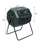 Side view of Dual Chamber Tumbler Composter With 42 Gallon Capacity For Yard, Garden And Kitchen Waste, Outdoor Rotating Bin With Easy Axis Turn