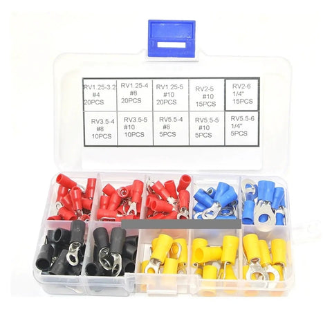 Top Tier 125Pc RV Crimp Terminal Kit With Copper Insulated Connectors, Ring Terminals And Butt Splices For Your Electrical Wiring Projects That Are Super Durable And Easy To Install Anytime. 125-piece copper insulated terminal kit in organizer case