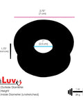LeLuv Ultima black vacuum pump front view schematic showing outside diameter, height, and inner diameter; 1 oz weight.
