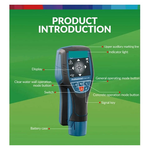Heavy Duty Digital Wall Scanner Finds Studs Pipes And Cables With No Sweat Dual Battery Center Detection Tool display and controls shown