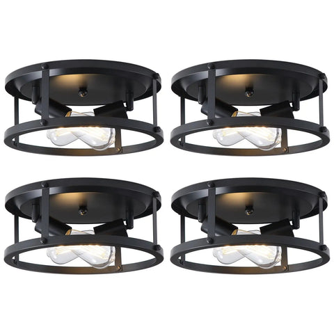 Four Pack Dope Black Farmhouse Flush Mount Ceiling Lights With Two Light Rustic Industrial Ceiling Fixtures For Kitchen Hallway Entry Bedroom And Closet For Any Home