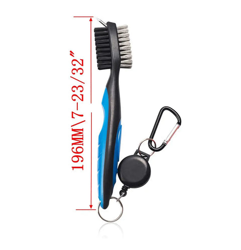 Tiger Pack Of 2 Golf Club Brush Groove Cleaner with retractable zip line and aluminum carabiner, dual-color brushes, size 196mm