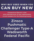 Connecticut Electric advertising new replacement circuit breakers for Zinsco, Pushmatic, Challenger Type-A, Wadsworth, Federal Pacific