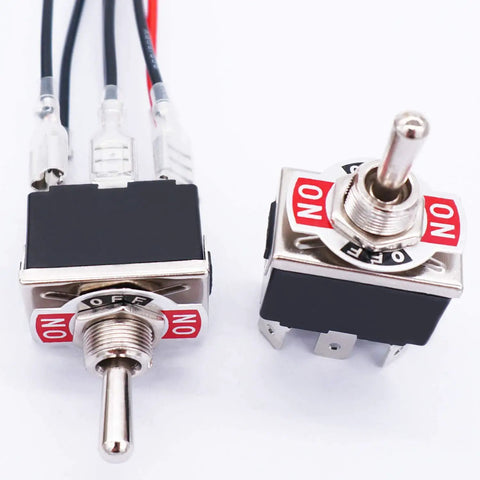 Beefy Three Pack Latching DPDT Toggle Switches 6 Pin 3 Position On Off On Heavy Duty 16A 250VAC Waterproof Cap with spade terminals