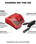 Vehicle 12V Charger For All M18 And M12 Batteries With Smart Sequential Charging Auto Second Pack Starts After First Is Full