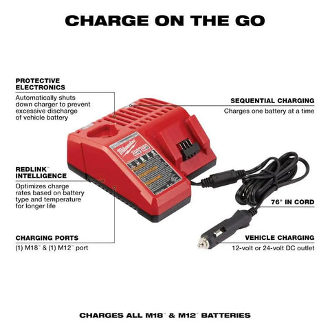 Vehicle 12V Charger For All M18 And M12 Batteries With Smart Sequential Charging Auto Second Pack Starts After First Is Full