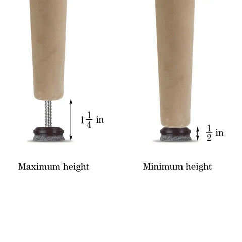 24 Pack Adjustable Furniture Leveling Feet With Quarter Twenty Threaded Stems And Soft Gray Felt Pads showing height adjustments for stability.