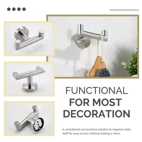 Heavy Duty Brushed Nickel Towel Hook For Bathroom Wall Mount SUS 304 Stainless Steel Double Coat Hook for towels, hats, bags