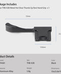 Metal Hot Shoe Thumb Up Grip For Fuji X100V X100VI Camera Black shown with dimensions