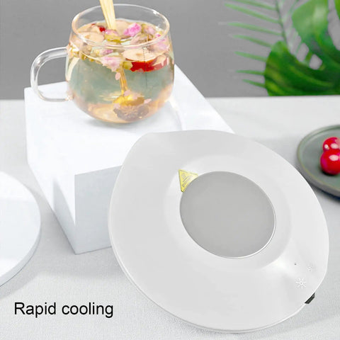 Real Deal USB Coffee Warmer Keeps Your Daily Brew Piping Hot Or Ice Cold All Day Long Universal Mug Heater Cooler Plate with clear glass mug.