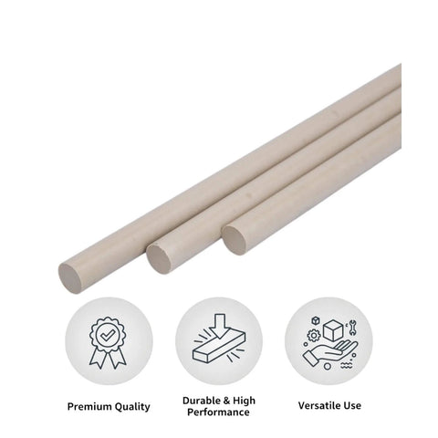 Beige PEEK Plastic Round Rod 0.25 Inch Diameter By 36 Inch Length Three Pack For Precision Machining Mechanical DIY Projects Custom Fabrication And Industrial Use Durable Wear Resistant Material