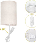 Set Of Two Wall Sconces With Plug In Power, 3 Way Dimmable Lighting In 2700K 4000K And 5000K, Classic Fabric Linen Lamp Shades