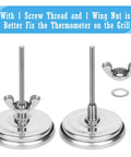 Backyard BBQ Thermometer Gauge For Charcoal Grill And Pit Smoker with threaded screws and wing nuts for secure mounting.