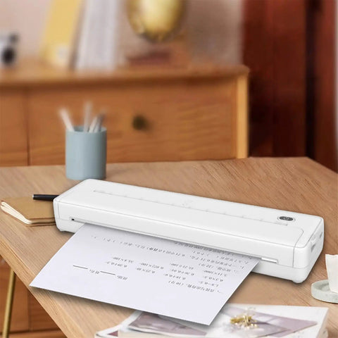 Slick Wireless Tattoo Transfer Stencil Printer For A4 Paper Mini Thermal Stencil With Hassle Free Inkless Tech Bluetooth And Usb C Wired Sync For Straight Up Clean Crisp 203 Dpi Prints on a wooden desk.