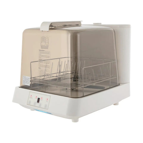 Portable Countertop Mini Dishwasher With 360 Degree Rotating Spray Heads And 1.59 Gallon Tank showing white exterior and removable dish rack.