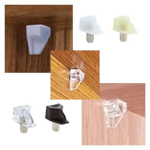 200 Pcs Shelf Pegs With Metal Pins, beefy heavy duty nickel plated iron cabinet shelf support, 5mm, 4 colors on wood surface
