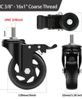 Dead Nuts Heavy Duty 5 Inch Swivel Caster Wheels With Locking Brakes Set Of 4 Furniture Casters showing UNC 3/8" threaded screw stem and dimensions