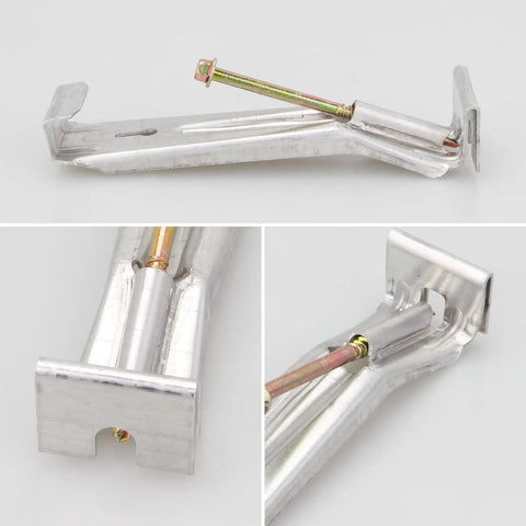 Close-up views of 25 Pack 5 Inch Pre Assembled Aluminum Gutter Hangers With Pre Inserted Screws Quick Screw Clips Hidden Bracket For Sagging Rain Gutters Hex Drill Bit Included