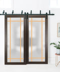 Frosted Glass Sliding Barn Closet Doors With Hardware Set, 2 Panels, 8 Ft Rails, Floor Guides, Hangers, Anti Jump Pins, Built Tough
