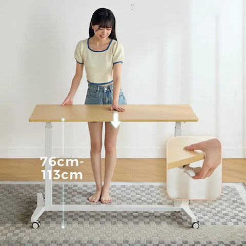Electric Sit Stand Desk Offering Smooth Height Adjustment, Mobile Rolling Computer Workstation For Home Office, Ergonomic Lift Table 76cm-113cm with user adjusting height.