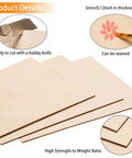 Basswood craft sheets, 12 x 12 in, 1/8 in thick (3 mm), unfinished square boards stacked, front view