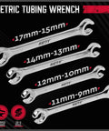 Four Piece Flare Nut Wrench Set With Offset Ends Metric Two Sizes Per Wrench 9 And 11 Millimeter 10 And 12 Millimeter display