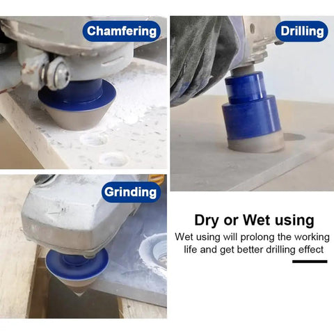 Diamond Drill Core Bit Set For Tile Porcelain Marble And Granite With SDS Plus Adapter Wet Or Dry Core Bits in use on tile