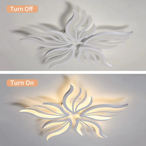 Modern Flower Shaped Dimmable Led Ceiling Light Fixture With Remote Control Acrylic Flush Mount Chandelier off and on