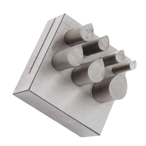 Drop Shape Disc Cutter Set In 45 Steel For Jewelry Making, showing base and 7 dies for precise cutting
