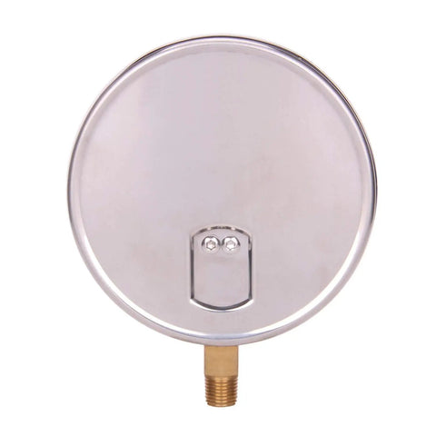 Back view of Big 4.5 Inch Dial Water Pressure Gauge With Lead Free Stainless Steel Case For Drinking Water, 0 To 160 Psi Range, Plus Minus 1 Percent Accuracy, Lower Mount One Quarter Inch NPT Pro Grade