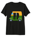 Auto Rickshaw Costume Tees For Men And Women Unisex Funky Graphic Shirt featuring a colorful rickshaw print on a black tee.
