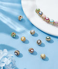 Evil Eye Brass Golden Cubic Zirconia Beads Set 15 Colors Round Spacer Beads for DIY Jewelry Bracelet Making 8.5x7.5mm 2mm Hole