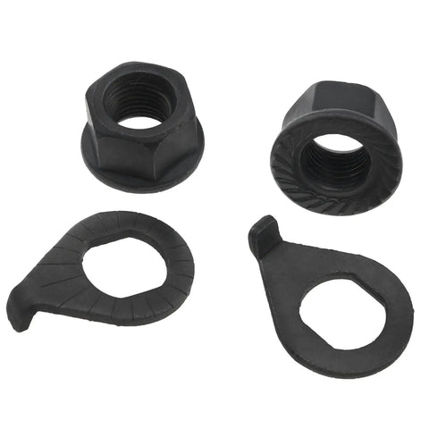 Three Eighths Inch Bike Axle Nut and Hub Washer Kit for Front and Rear Wheels showing two nuts and two washers