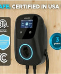 Front view of Beefed Up Level 2 EV Charger 48A 240V With 25 Ft Cable Hardwired ETL Listed For Tesla And J1772 EVs