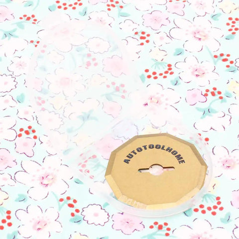 Transparent cover with circular cardboard backing featuring AUTOTOOLHOME, set against a floral patterned background.