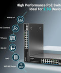 18 Port 2.5G PoE Switch Unmanaged With 16 PoE Ports And 2x 10G SFP Uplink, power connections for WiFi 6 APs and devices.