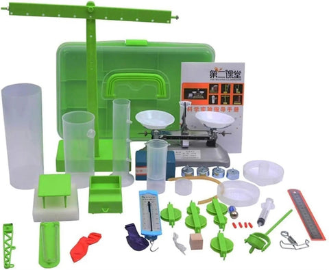 Pendulum Motion Lab Kit with Kinetic and Potential Energy Experiments, Pulley Systems, pressure and balance tools displayed