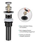 Brass pop up drain with black plating, anti-clogging strainer for 20 Inch Rectangular Ceramic Vessel Sink With Overflow For Above Counter Dope White Porcelain, Pop Up Drain And Widespread Faucet Holes, Modern Bathroom Upgrade That Fits Any Decor